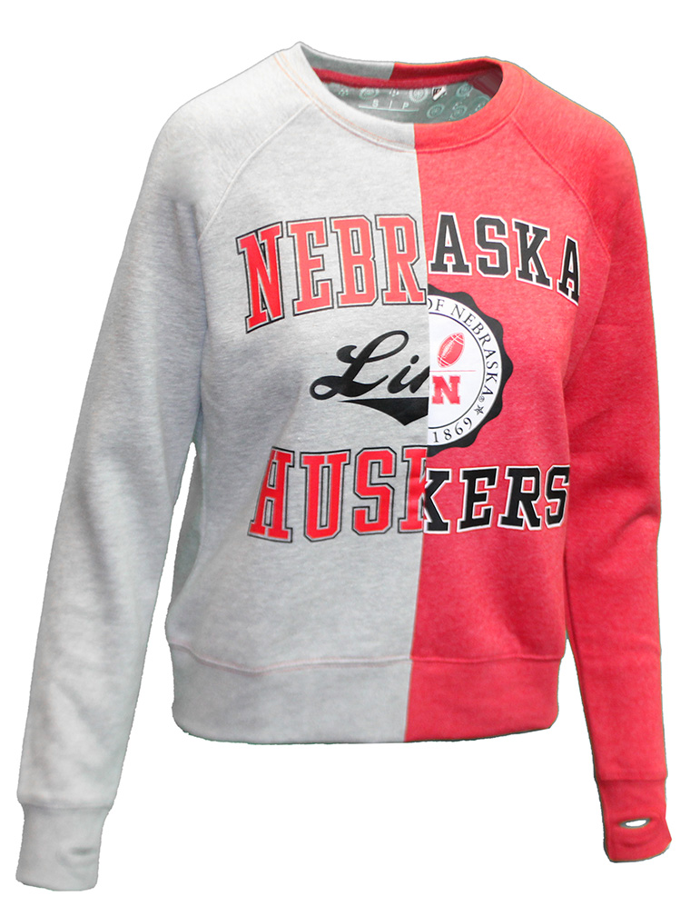 Womens Red And Grey Half And Half Nebraska Fleece Sweatshirt Pressbox